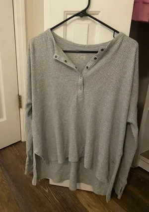 Aeire Gray Henley Waffle Top thumbnail 1