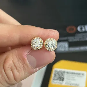 Womens Moissanite Gold Halo Stud Earrings 6mm GRA VVS1 thumbnail 4