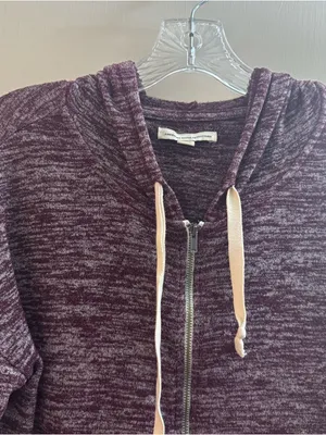 American Eagle Women's Marled burgundy wine red Zip-Front Hoodie crop top small thumbnail 4