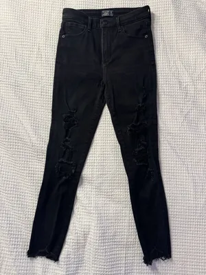 Abercrombie Fitch Jeans Womens 26 Simone High Rise Ankle Black Denim Distressed thumbnail 1
