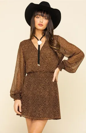 Show Me Your Mumu Adelaide Leopard Print Ruffle Mini Animal Western Boho Dress L thumbnail 1
