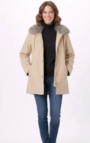 GAP VINTAGE 90’s Women’s Beige Puff Winter Jacket with Detachable Collar thumbnail 1