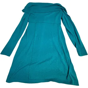 Athleta Teal Sweater Dress 2X Cowl Neck Tunic Organic Cotton Wool Pockets thumbnail 4