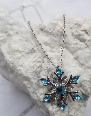 Blue Crystal Snowflake Necklace – Elegant Winter Pendant Multiple thumbnail 1