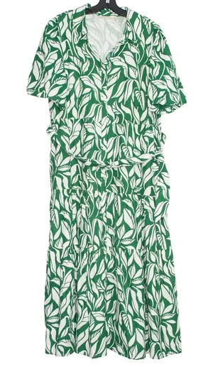 Soft Surroundings‎ Shirt Dress Steffi Linen Maxi Resort Button Up Leaf Green XL thumbnail 1