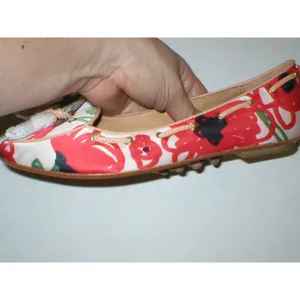 New Womens Authentic Coach Flats Satin Leather 5.5 6 Red Ivory Tassels Shoes Log thumbnail 6