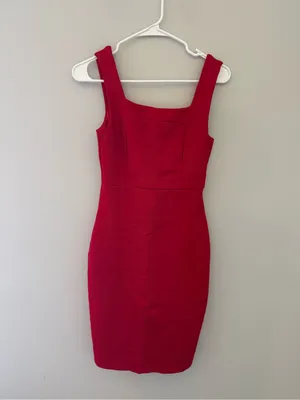 Lulus Womens Small Red Square Neck Bodycon Midi Dress Sleeveless thumbnail 3