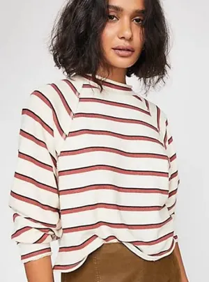 Free People Striped Long Sleeve Top - Cream and burnt orange color size small thumbnail 1