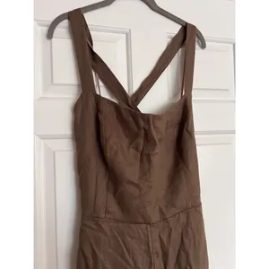 NEW Reformation Autumn Linen Jumpsuit Size 4‎ Mushroom Brown Wide Leg One Piece thumbnail 10
