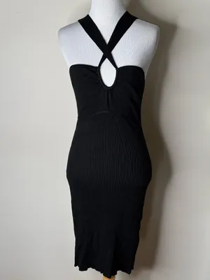 Abercrombie Black Elevated Rib Knit Cross Strap Mini Dress thumbnail 2
