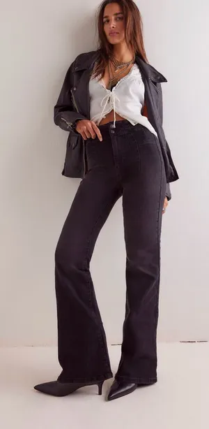 Free People We the Free Jayde Flare Jeans in Onyx thumbnail 1