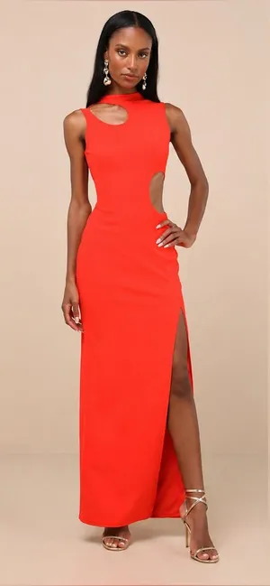 Lulus Sindra Bright Orange Cutout Column Maxi Dress Size Small NWT $78 thumbnail 1