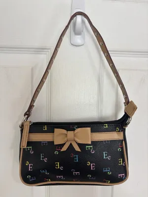 Vtg Y2K Limited Too Monogram Shoulder Bag Black Rainbow Letter E Bow Purse thumbnail 1