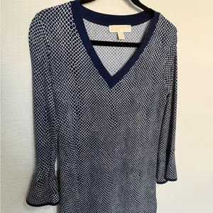MICHAEL Michael Kors Graph Mamba Flounce Dress Small Navy White Bell Sleeve thumbnail 3
