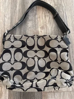 Vintage y2k Coach Signature Large C Carly Hobo Bag Black Grey Canvas Leather thumbnail 1