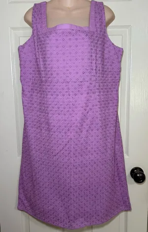 Fresh Produce Dress XL Cotton Eyelet Square Neck Tank Beach Cottage Core Purple thumbnail 1
