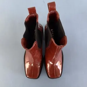 Gianni‎ Bini Banks Crinkle Patent Leather Double Gore Square Toe Brown Booties thumbnail 8