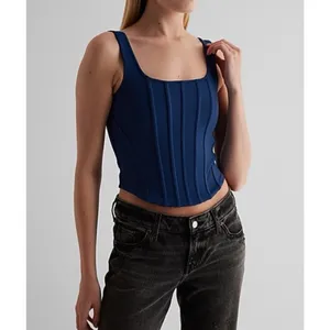 EXPRESS Body Contour Cropped Tank Top High Compression Corset Shirt Size M Blue thumbnail 3