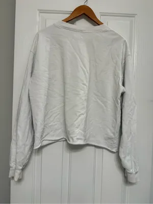 Bandier White Cropped Varsity Logo Crewneck Sweatshirt Small thumbnail 2