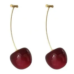 Elegant Red Cherry Drop Earrings thumbnail 3