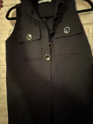 Zara Black Sleeveless Button-Up Vest Tunic with Pocket Details Size S thumbnail 3