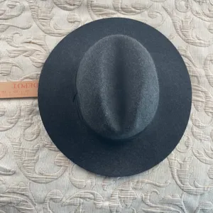 Zara Accessories Black Wool Blend Wide Brim Fedora Hat‎ Size Medium 58cm Pinched thumbnail 5