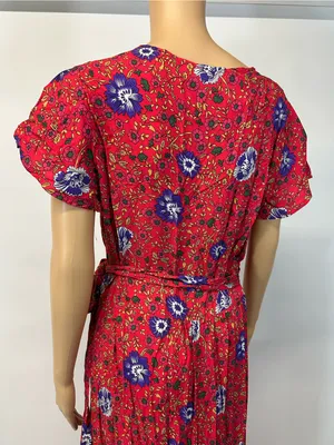 NWT PrettyGarden Large Red Floral Wrap Maxi Dress with Tie Waist thumbnail 2