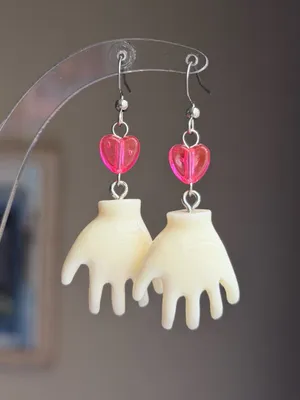 Handmade hand heart unique funky cute dangle earrings🌀✋💚 thumbnail 2