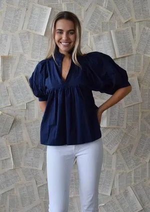 Never A Wallflower High Neck Ruffle Cotton V-Neck Blouse Sz XS thumbnail 6