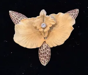 Joan Rivers Vintage Yellow Orchid Brooch thumbnail 1