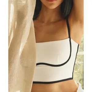 Alo Airbrush Streamlined Bra Tank Ivory Black Padded Sports Bralette Crop Top XS thumbnail 6