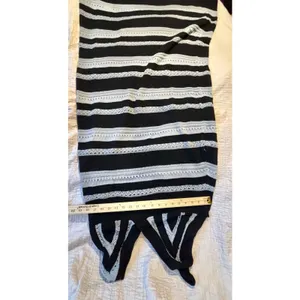 Black and White Striped Knit V-Neck Sleeveless Maxi Dress Boho Beach Coverup thumbnail 4