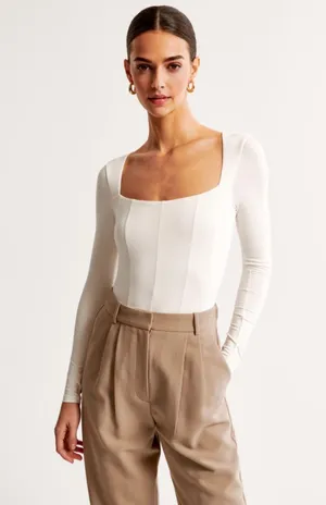 Abercrombie Long Sleeve Cotton Modal Square Neck Corset Bodysuit thumbnail 1