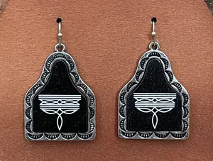 Boot Stitch Cow Tag Earrings - White & Black thumbnail 1