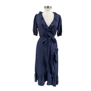 Old Navy Wrap Midi‎ Dress Blue Casual Tie Waist Short Sleeve Size M Women thumbnail 2