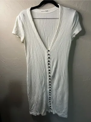 Reformation Ryder Ribbed Cream Mother of Pearl Button Front Mini Dress thumbnail 2