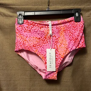 NWT Seafolly Sea Skin Retro High Rise Swim Bikini Bottoms Fuchsia Rose Size 6 thumbnail 1
