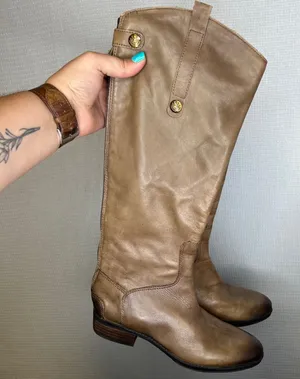 Sam Edelman Penny Leather Riding Boots Brown Back Zip Tall Equestrian 6.5M 37 thumbnail 1