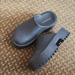 Jeffrey Campbell Black Leather Slip-On Clog Loafers thumbnail 2