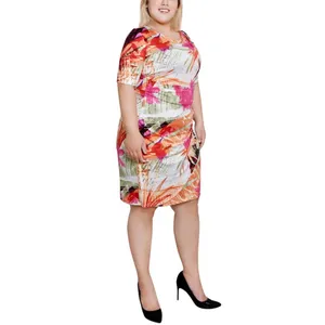 NWT Ny Collection Plus Size Elbow Sleeve Side Pleat Dress Flower Rays Pink 1X thumbnail 3