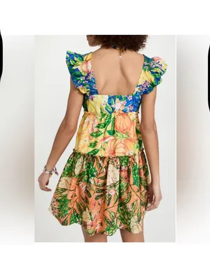 FARM Rio Caipirinha Mini Dress Tropical Fruit Flutter Sleeve Size Large thumbnail 2