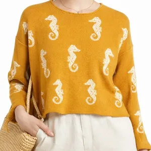 Philosophy Seahorse Relaxed Knit Sweater Coastal Whimsy Indie Coastal‎ Grandma L thumbnail 1