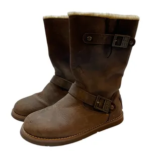 ED HARDY Brown Leather Faux Fur Lined Buckle Trim Snow Boots - Size 9 thumbnail 9