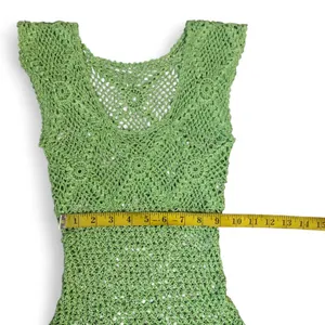 2000s Y2K Green Fairy Crotchet babydoll Tank Cami Festival Top blouse Fitted Corset Waist Stretchy Frills Boho Forest #Alternative #Hippie #Gypsy #Concert #Rave Feminine Girly Measurements in pics thumbnail 3