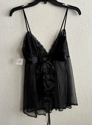 🆕 Satin Sheer Mesh Babydoll Lingerie Panty Set L🆕 thumbnail 5