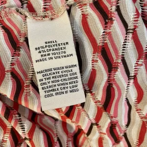 Vintage 90s Textured Wavy Maxi‎ Dress Red Pink Chevron Stretchy Retro Fall L thumbnail 9