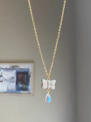 Handmade Czech glass butterfly fairy whimsy dainty necklace🦋 thumbnail 3