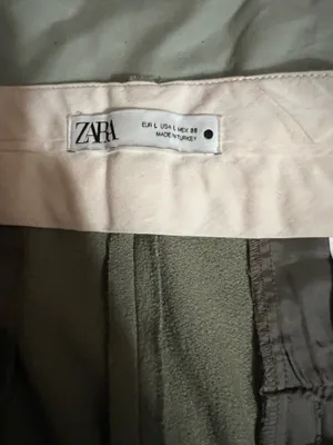 ZARA Pleated Tailored Straight Leg Pants Khaki Green thumbnail 3