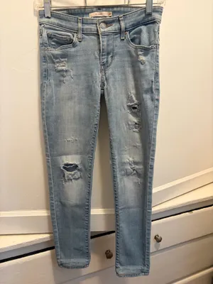 Levi's Light Blue Distressed Skinny Jeans Size 24 thumbnail 6