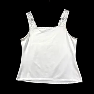 VTG Cinema Etoile L White Lace Yoke Square Neck Camisole‎ Tank Top Bridal Summer thumbnail 5